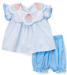 Light blue polka dot cupcake Top and Bloomer Set